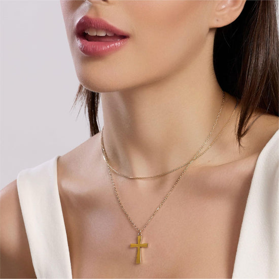 Collana multifilo Kidult Style acciaio dorato croce pendente MISURA UNICA