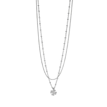 Collana multifilo Kidult Style acciaio quadrifoglio pendente MISURA UNICA