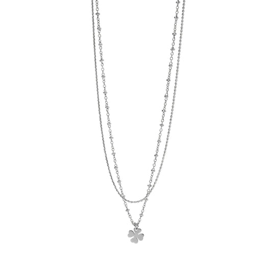 Collana multifilo Kidult Style acciaio quadrifoglio pendente MISURA UNICA