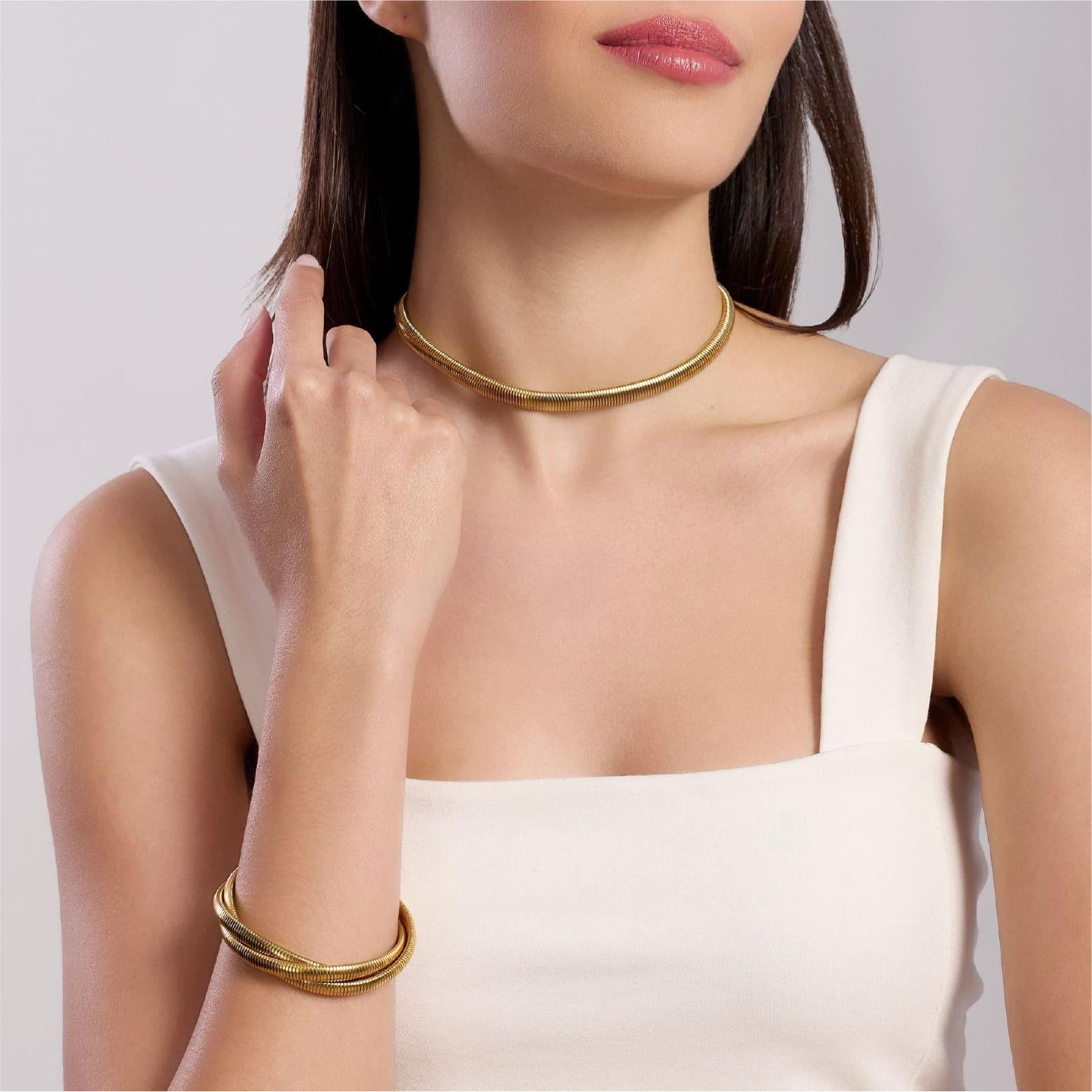 Collana girocollo Kidult Style in acciaio dorato catena snake MISURA UNICA