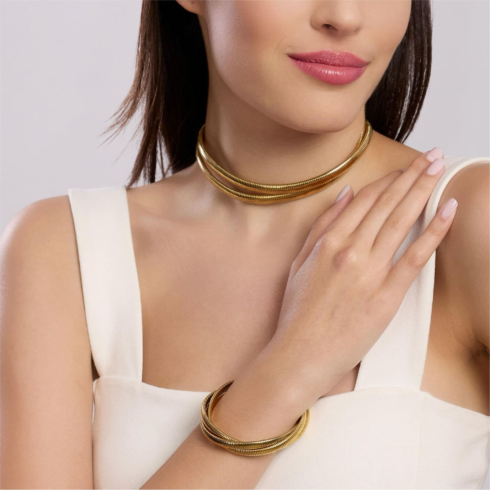 Collana Kidult Style in acciaio dorato doppia catena snake MISURA UNICA