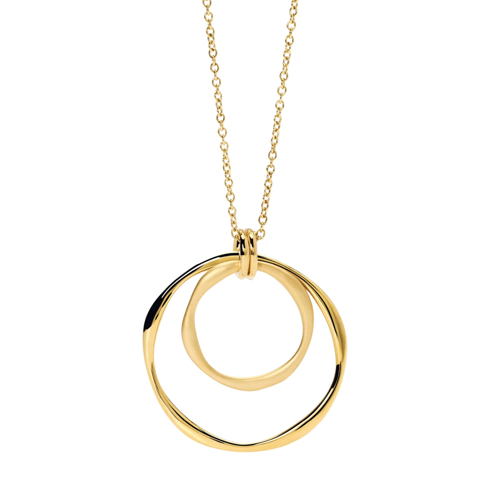 Collana lunga Kidult Style acciaio dorato due cerchi pendenti MISURA UNICA