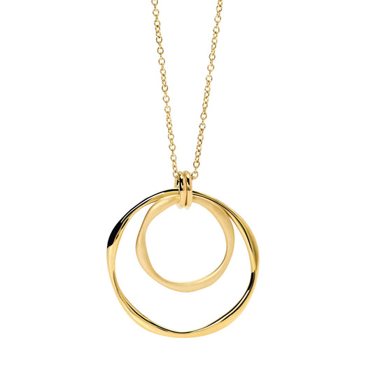 Collana lunga Kidult Style acciaio dorato due cerchi pendenti MISURA UNICA