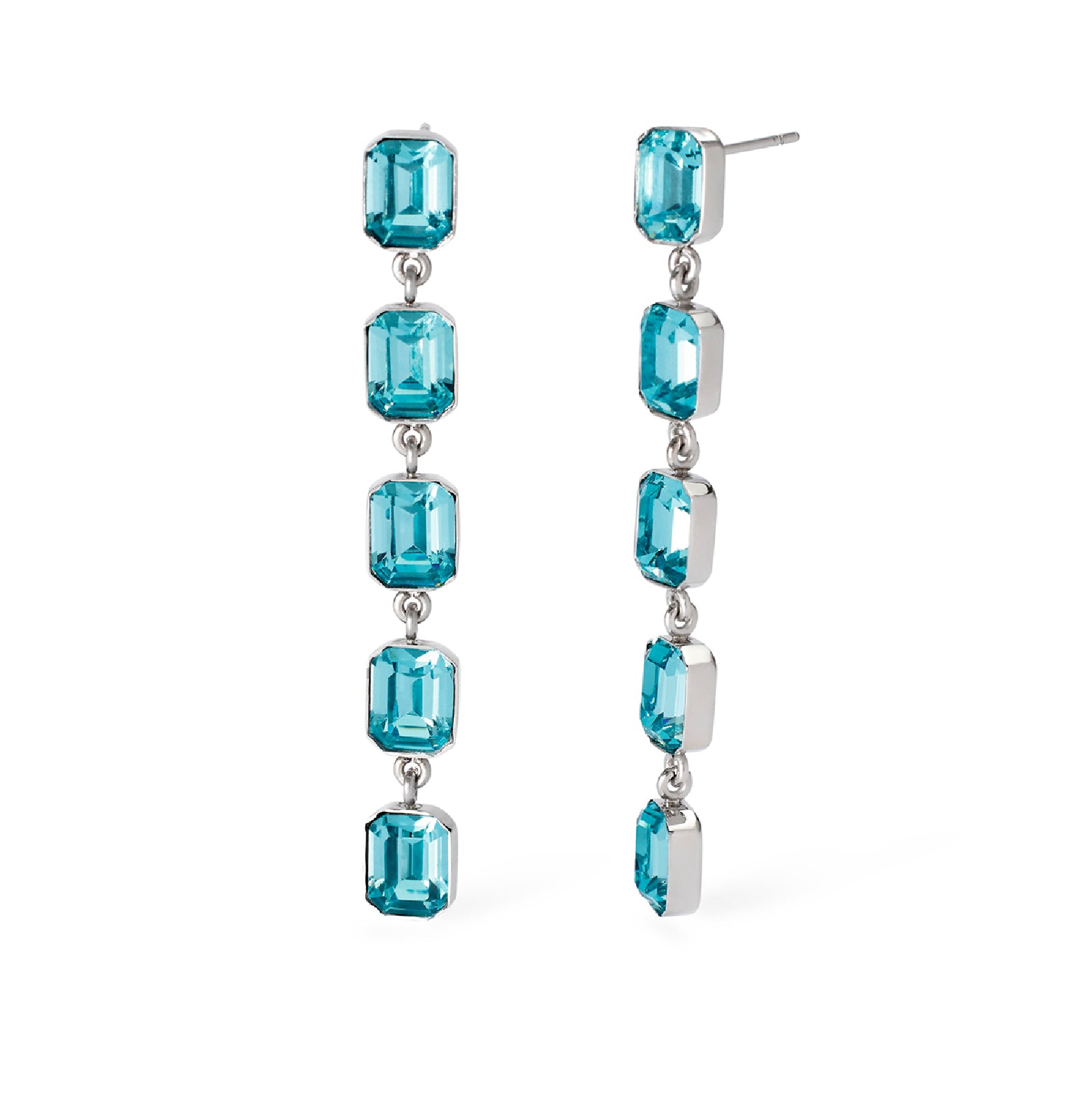 Orecchini pendenti Kidult Style in acciaio e cristalli azzurri MISURA UNICA