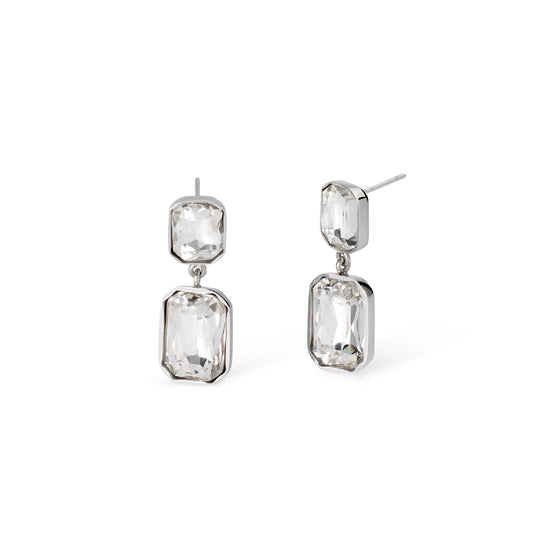 Orecchini pendenti Kidult Style in acciaio e cristalli bianchi MISURA UNICA