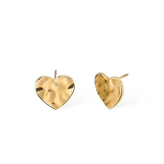 Orecchini a lobo cuore Kidult Style in acciaio oro martellato MISURA UNICA