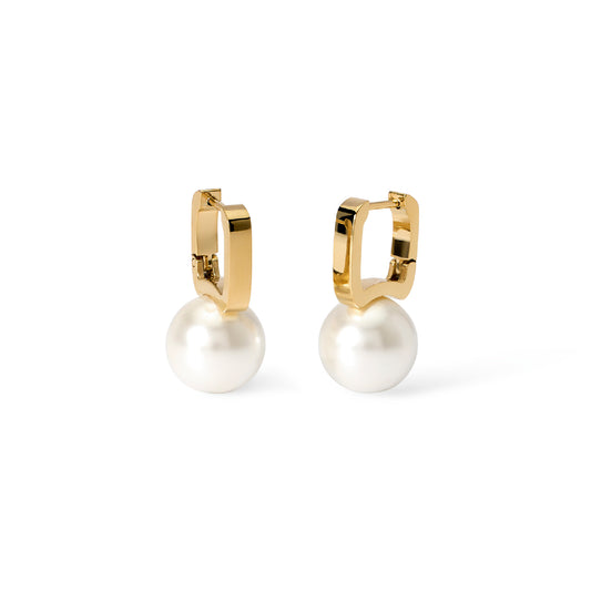 Orecchini squadrati perla conchiglia Kidult Style pvd gold MISURA UNICA