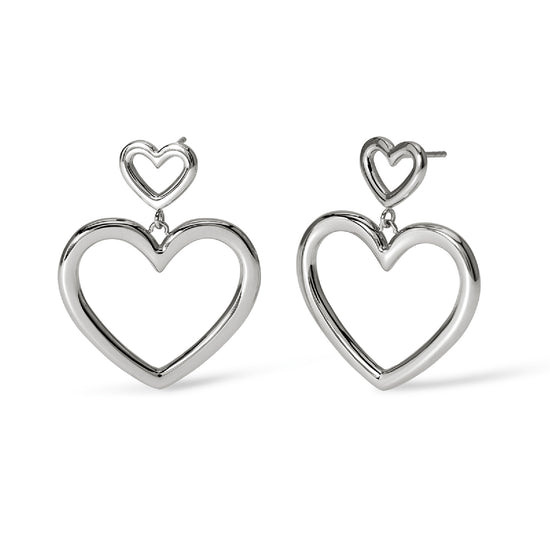 Orecchini pendenti doppio cuore Kidult Style acciaio MISURA UNICA