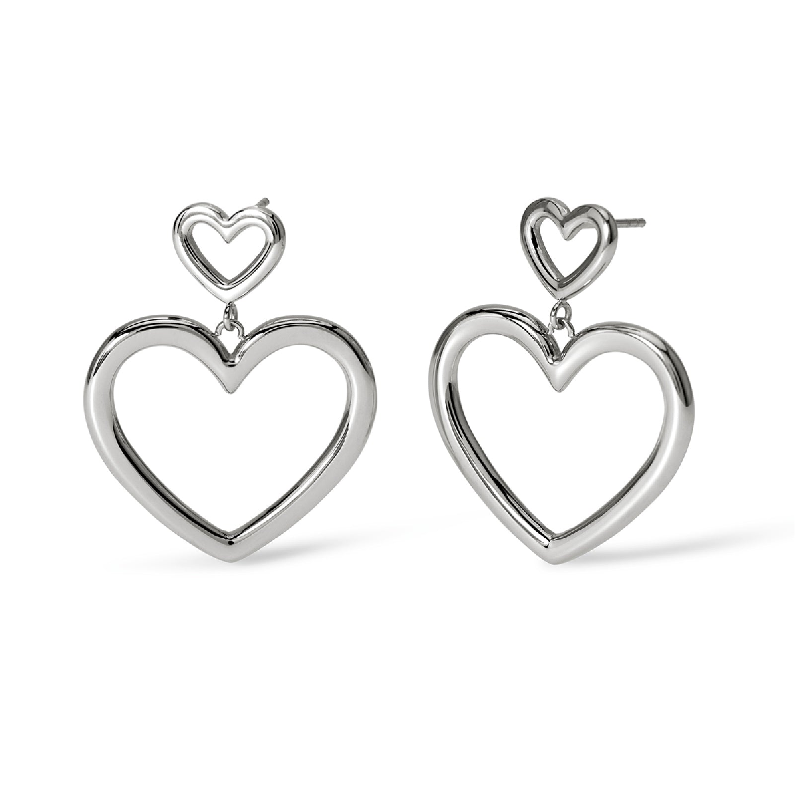 Orecchini pendenti doppio cuore Kidult Style acciaio MISURA UNICA