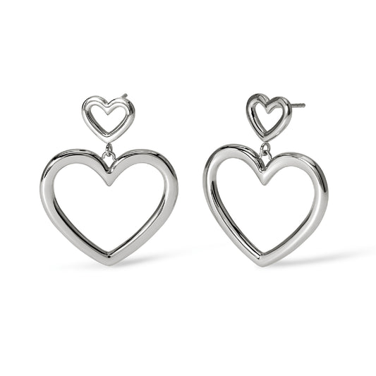 Orecchini pendenti doppio cuore Kidult Style acciaio MISURA UNICA