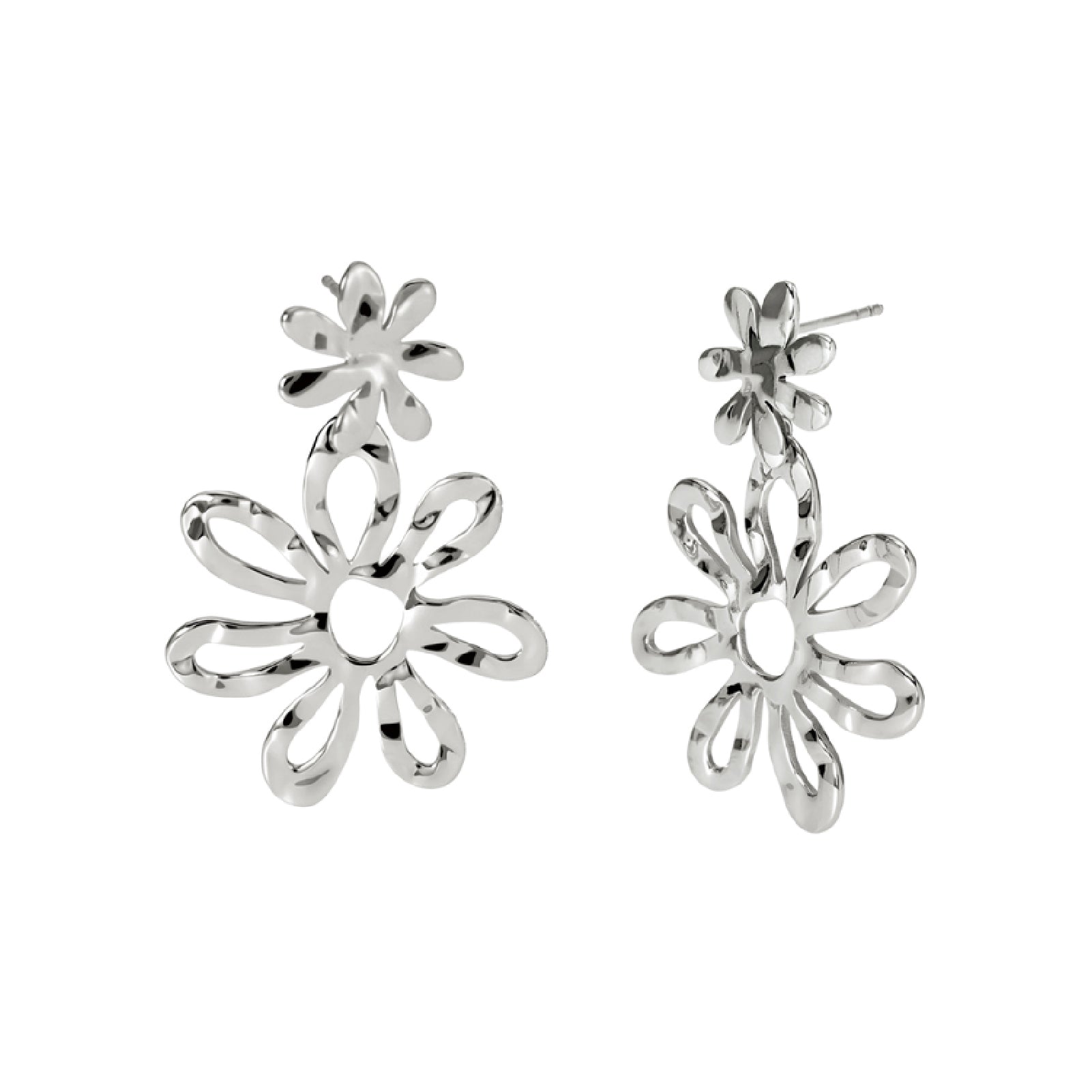 Orecchini pendenti doppio fiore Kidult Style acciaio MISURA UNICA