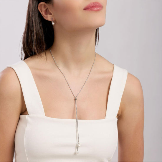 Orecchini pendenti Kidult Style da donna in acciaio con perle MISURA UNICA