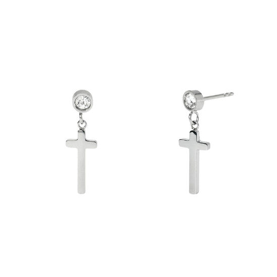 Orecchini pendenti Kidult Style in acciaio croci e cristalli MISURA UNICA