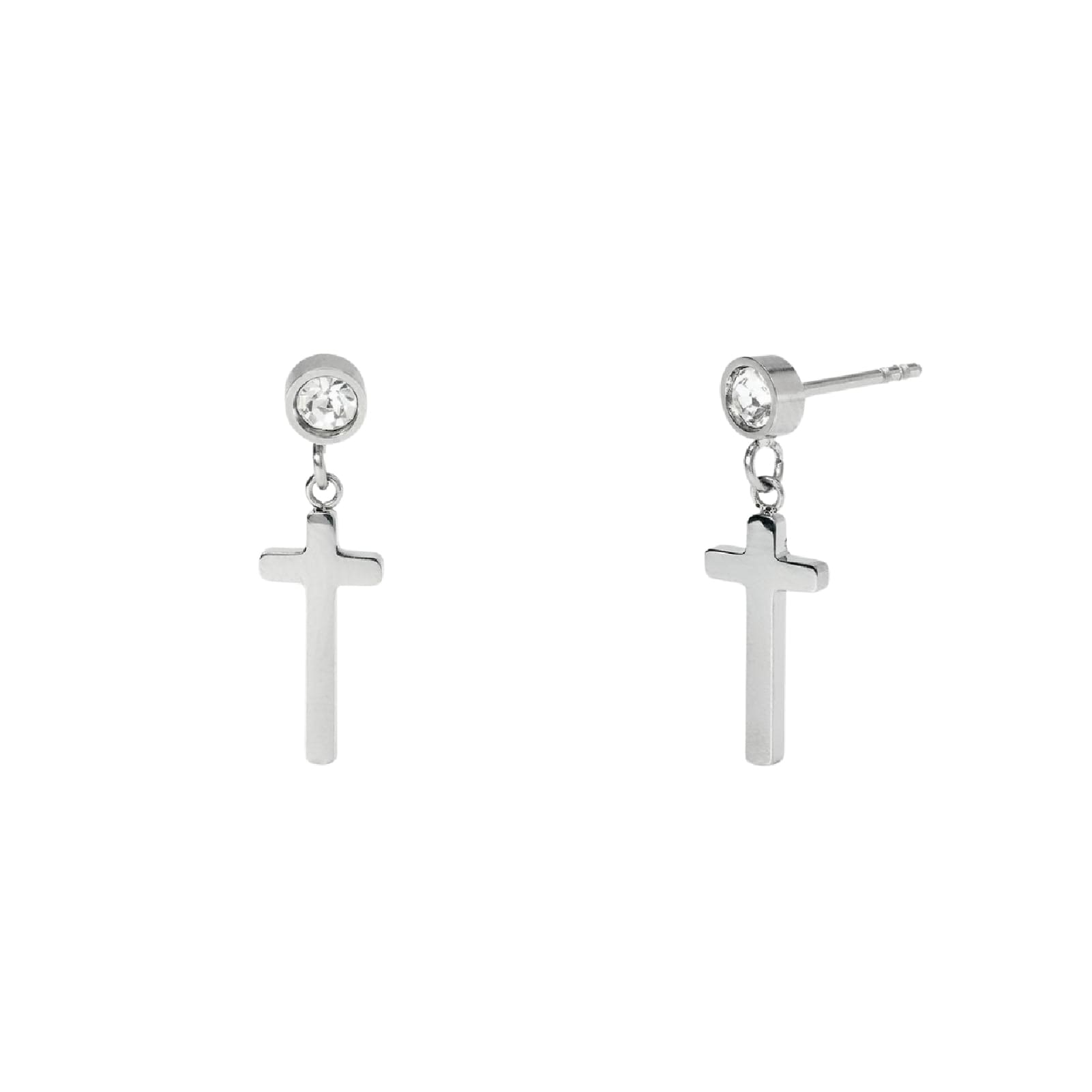 Orecchini pendenti Kidult Style in acciaio croci e cristalli MISURA UNICA