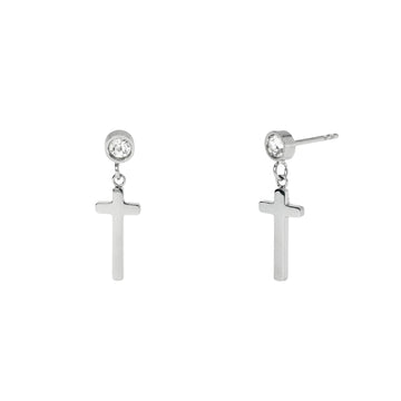Orecchini pendenti Kidult Style in acciaio croci e cristalli MISURA UNICA