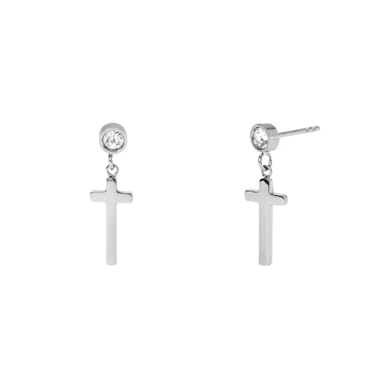 Orecchini pendenti Kidult Style in acciaio croci e cristalli MISURA UNICA