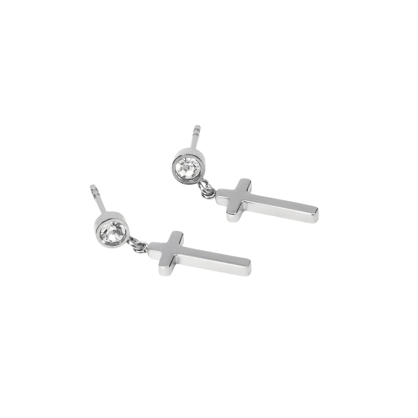 Orecchini pendenti Kidult Style in acciaio croci e cristalli MISURA UNICA
