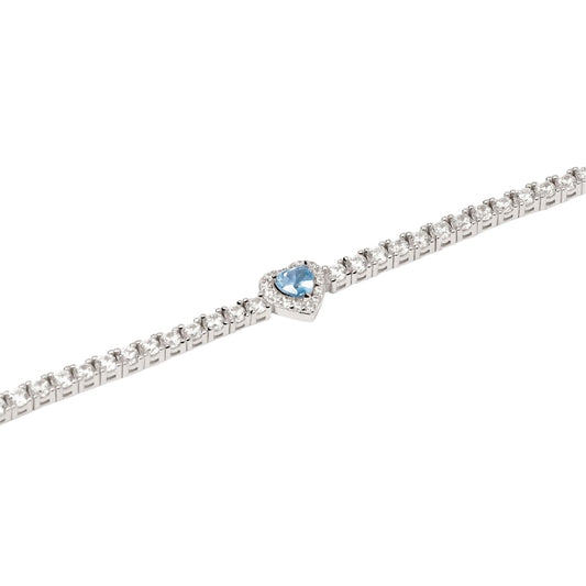 Bracciale tennis Mabina in argento con zirconi e acquamarina 16 cm