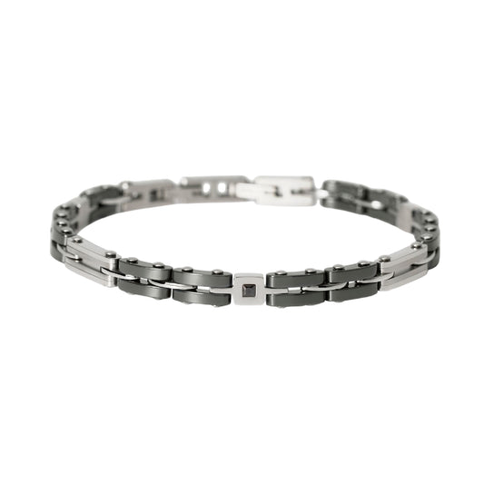 Bracciale uomo 2Jewels in acciaio ceramica nera e cristalli Regolabile 18,5-20 cm