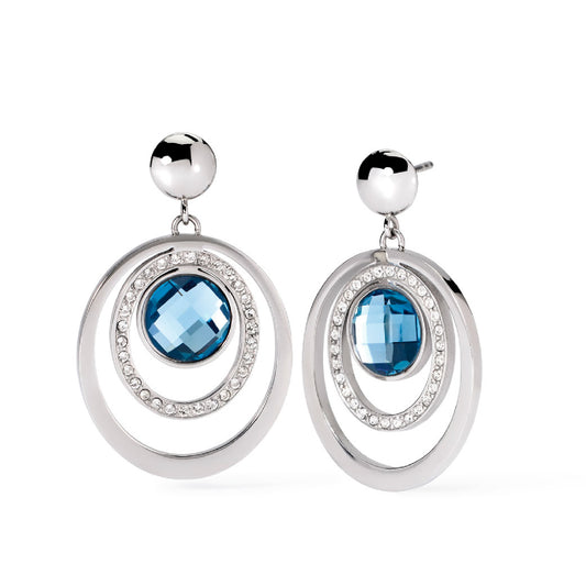 Orecchini pendenti 2Jewels in acciaio e cristallo azzurro MISURA UNICA