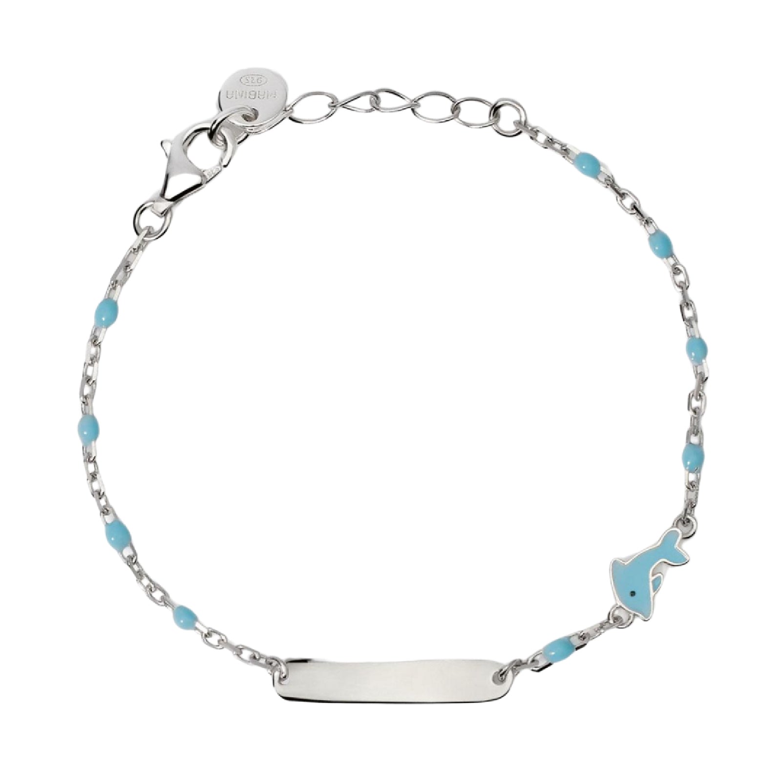 Bracciale argento e smalto Mabina Junior con delfino e piastrina Regolabile 12-14 cm