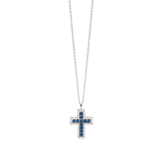 Collana girocollo Mabina in argento croce zirconi e zaffiri MISURA UNICA