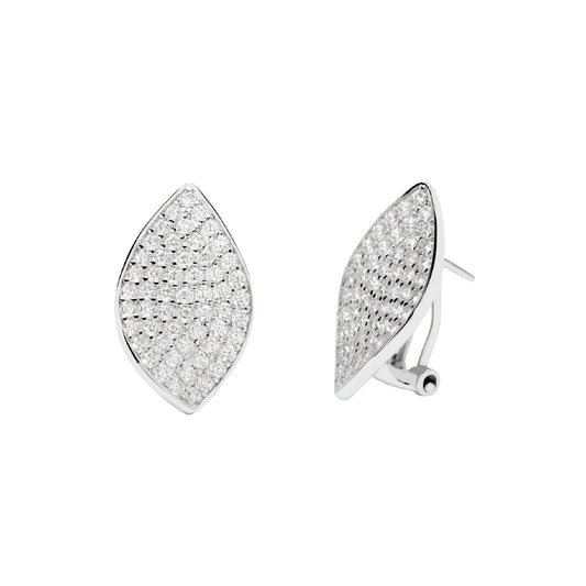 Orecchini a lobo Mabina in argento foglie con pavé di zirconi MISURA UNICA