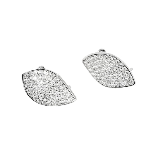 Orecchini a lobo Mabina in argento foglie con pavé di zirconi MISURA UNICA