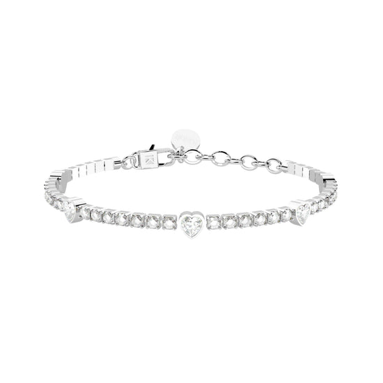 Bracciale tennis donna Kidult in acciaio con cristalli cuore Regolabile 15,5-18 cm