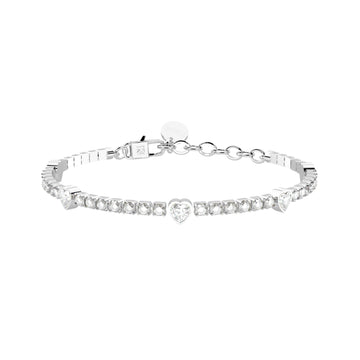 Bracciale tennis donna Kidult in acciaio con cristalli cuore Regolabile 15,5-18 cm