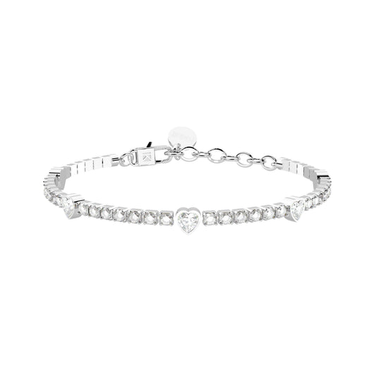 Bracciale tennis donna Kidult in acciaio con cristalli cuore Regolabile 15,5-18 cm