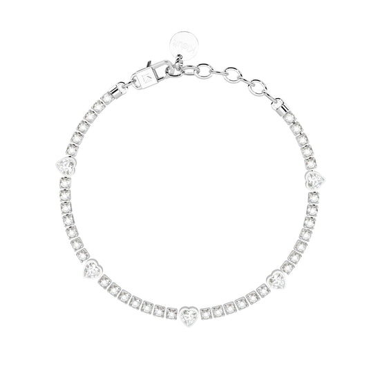 Bracciale tennis donna Kidult in acciaio con cristalli cuore Regolabile 15,5-18 cm