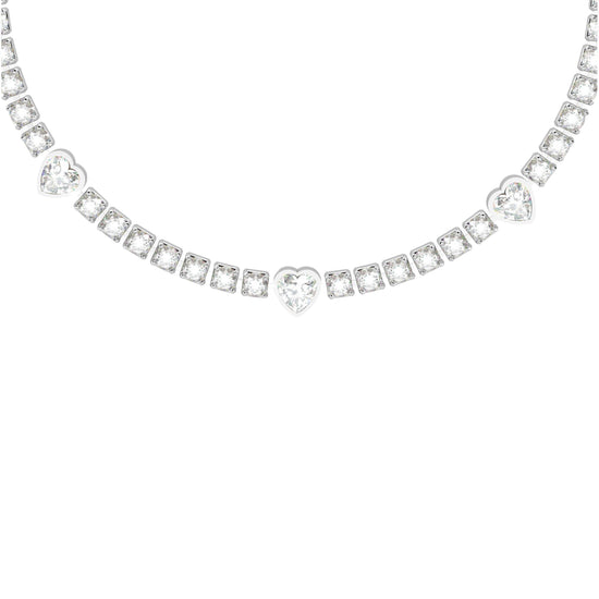 Bracciale tennis donna Kidult in acciaio con cristalli cuore Regolabile 15,5-18 cm