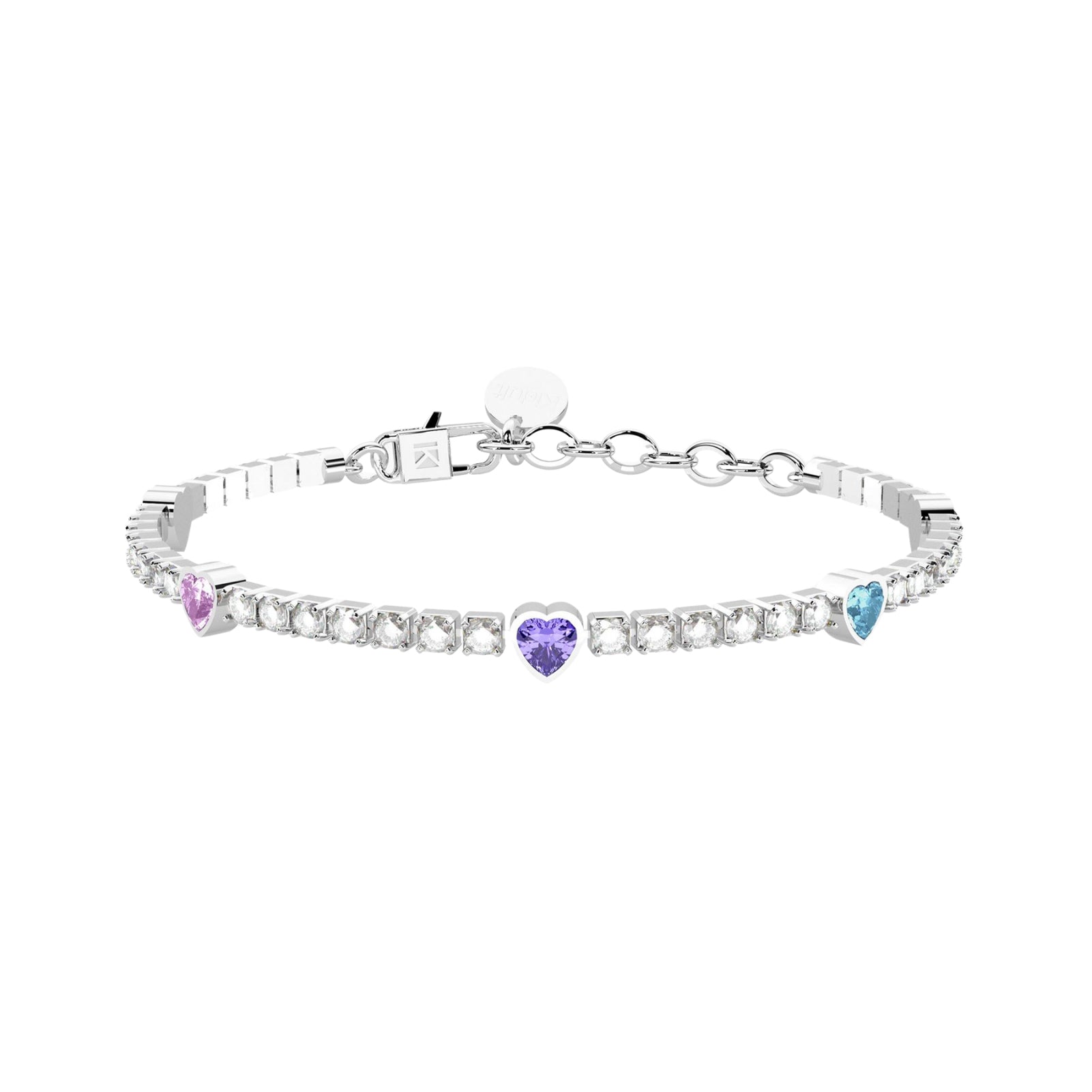 Bracciale tennis donna Kidult in acciaio cristalli multicolor Regolabile 15,5-18 cm