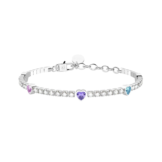 Bracciale tennis donna Kidult in acciaio cristalli multicolor Regolabile 15,5-18 cm