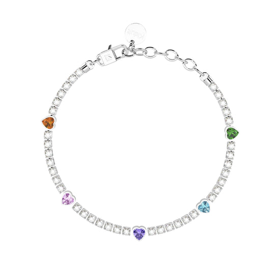Bracciale tennis donna Kidult in acciaio cristalli multicolor Regolabile 15,5-18 cm