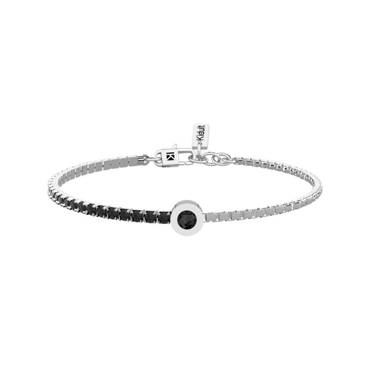 Bracciale da uomo Kidult in acciaio con tennis zirconi neri Regolabile 19-21 cm