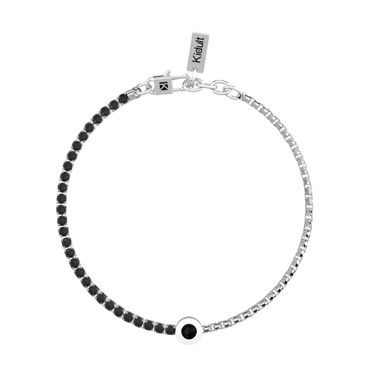 Bracciale da uomo Kidult in acciaio con tennis zirconi neri Regolabile 19-21 cm