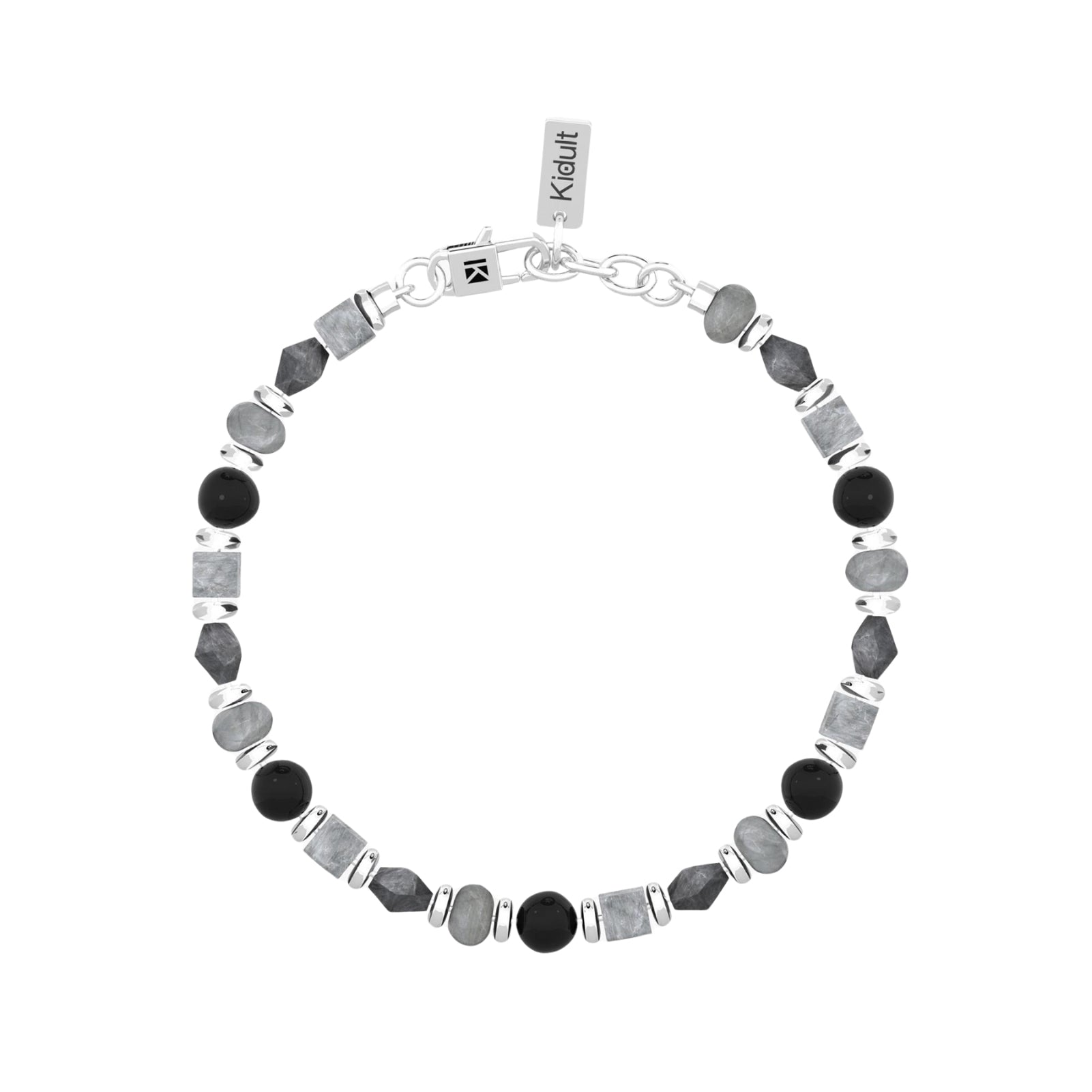 Bracciale da uomo Kidult in acciaio agata nera e grigia Regolabile 19-21 cm