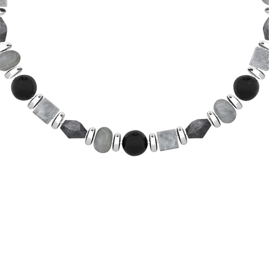 Bracciale da uomo Kidult in acciaio agata nera e grigia Regolabile 19-21 cm