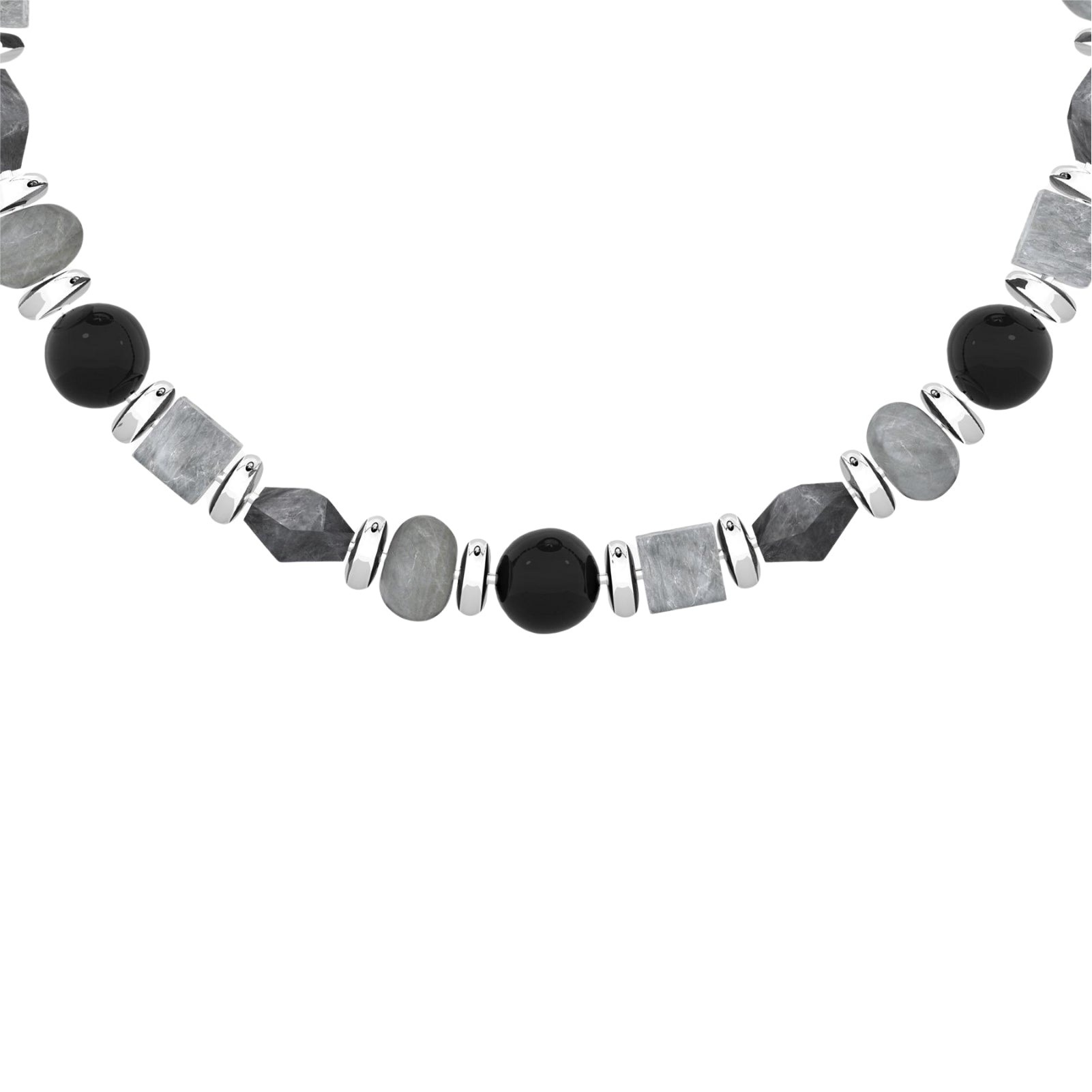 Bracciale da uomo Kidult in acciaio agata nera e grigia Regolabile 19-21 cm