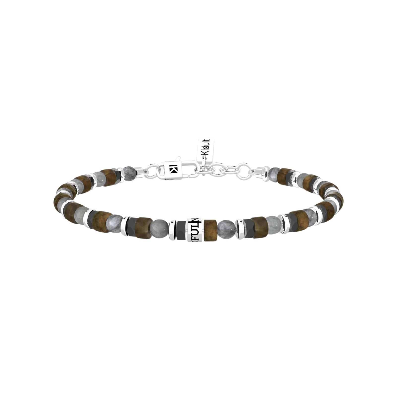 Bracciale uomo Kidult in acciaio con pietre grigio marroni Regolabile 19-21 cm