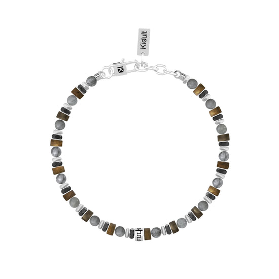 Bracciale uomo Kidult in acciaio con pietre grigio marroni Regolabile 19-21 cm