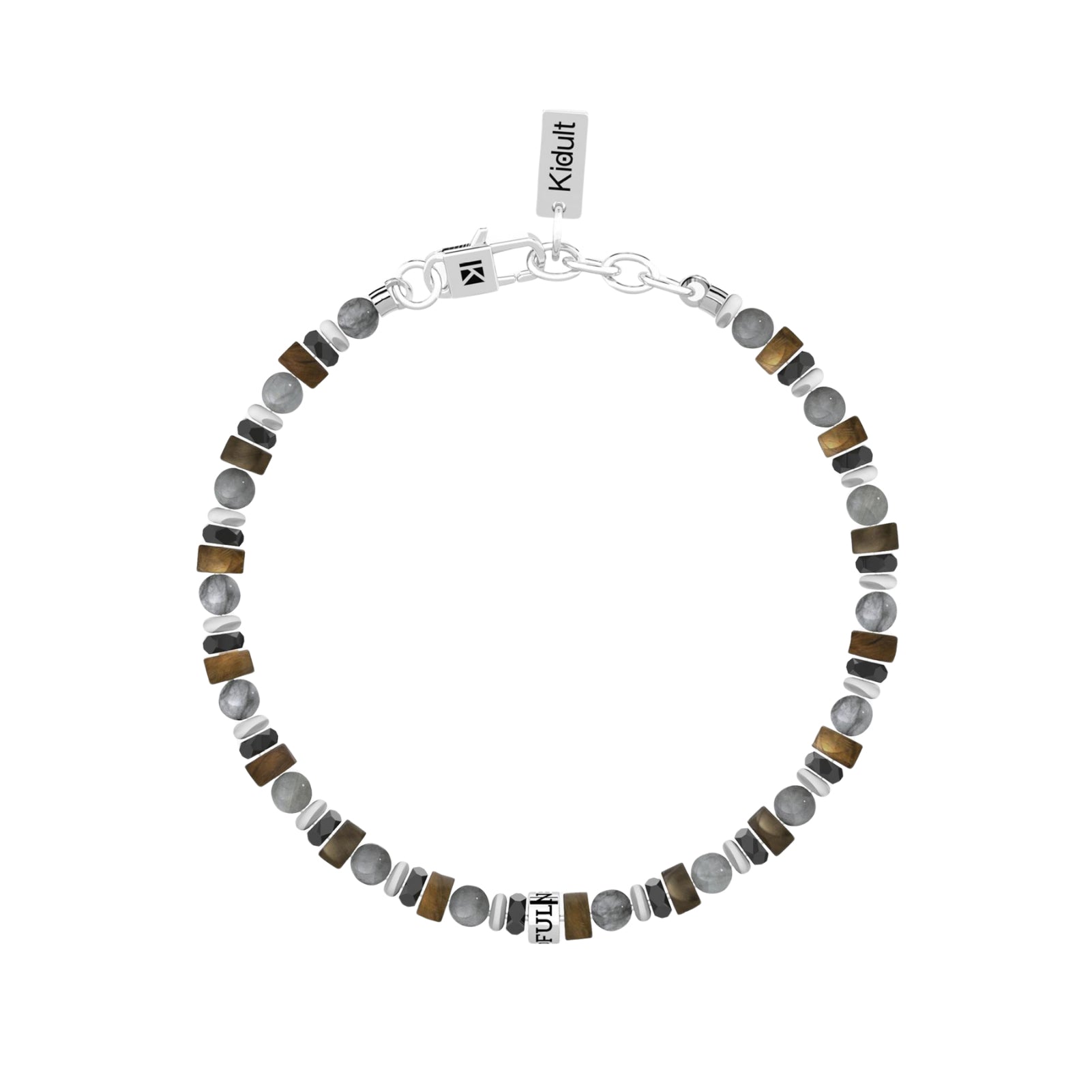 Bracciale uomo Kidult in acciaio con pietre grigio marroni Regolabile 19-21 cm