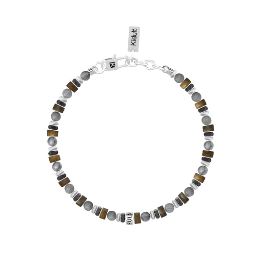 Bracciale uomo Kidult in acciaio con pietre grigio marroni Regolabile 19-21 cm