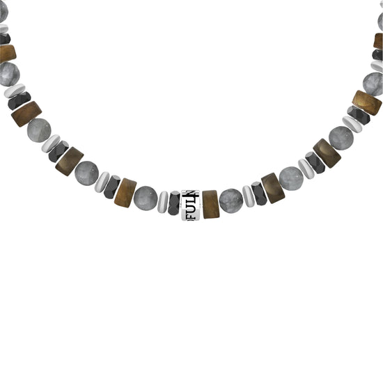 Bracciale uomo Kidult in acciaio con pietre grigio marroni Regolabile 19-21 cm