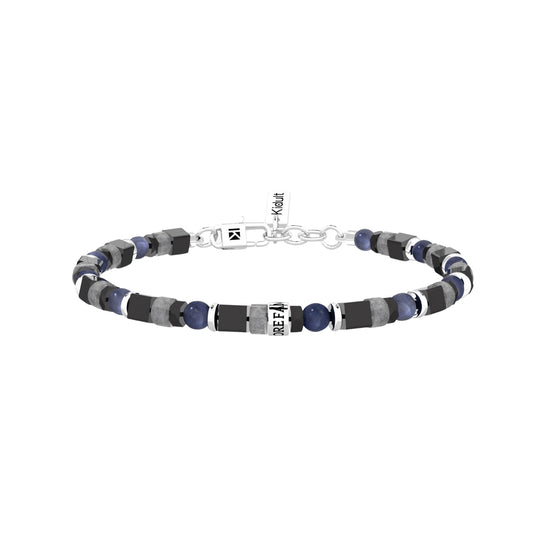 Bracciale uomo Kidult in acciaio con pietre blu nere e grigie Regolabile 19-21 cm