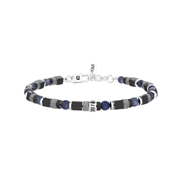 Bracciale uomo Kidult in acciaio con pietre blu nere e grigie Regolabile 19-21 cm