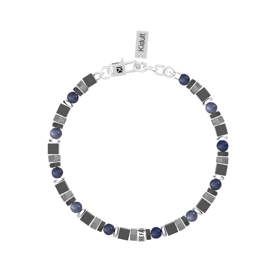 Bracciale uomo Kidult in acciaio con pietre blu nere e grigie Regolabile 19-21 cm