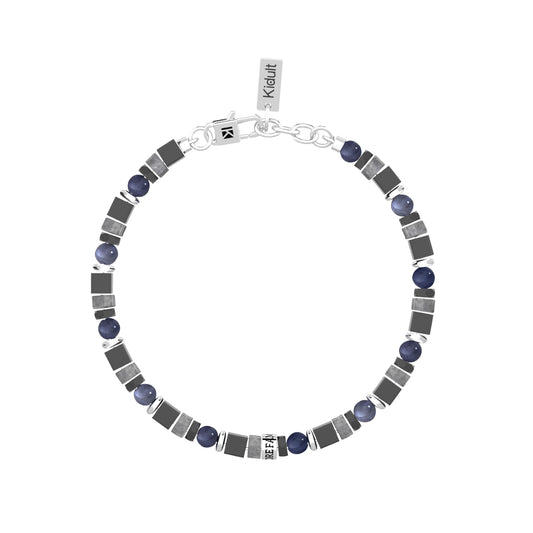 Bracciale uomo Kidult in acciaio con pietre blu nere e grigie Regolabile 19-21 cm